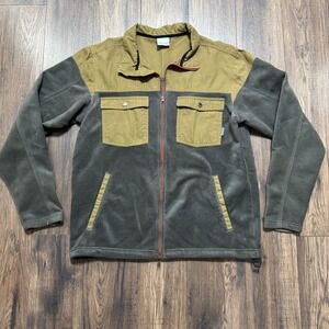 Columbia Fleece Jacket Men's Size Large Tan Brown Grey Full Zip Pockets Outdoors